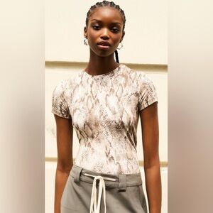 Naked Wardrobe Print Crewneck Top in Nude Snakeskin